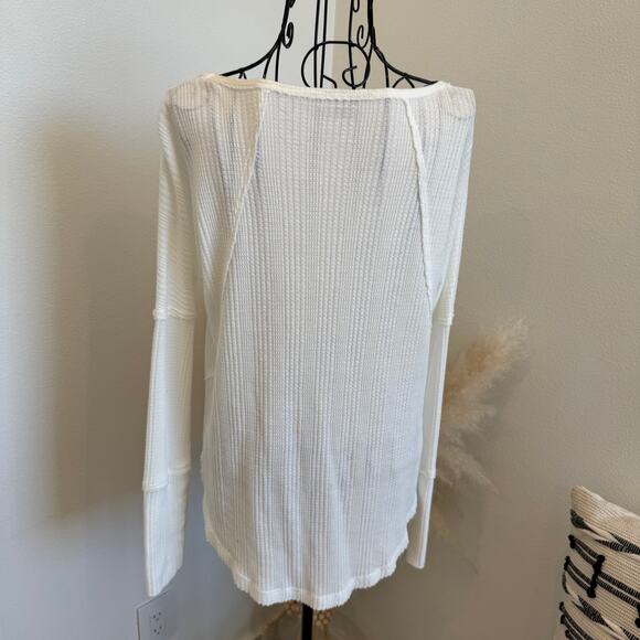 Lucky Brand Waffle Knit Scoop Neck Long Sleeve Top Small - Picture 3 of 8
